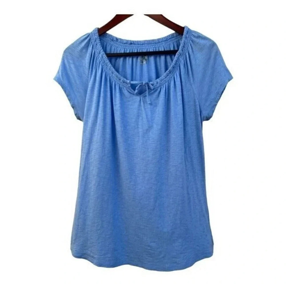 LL Bean Women's Size Small Tee Short Sleeves Split Neck with Drawstring Blue​​​‎ - Picture 6 of 6